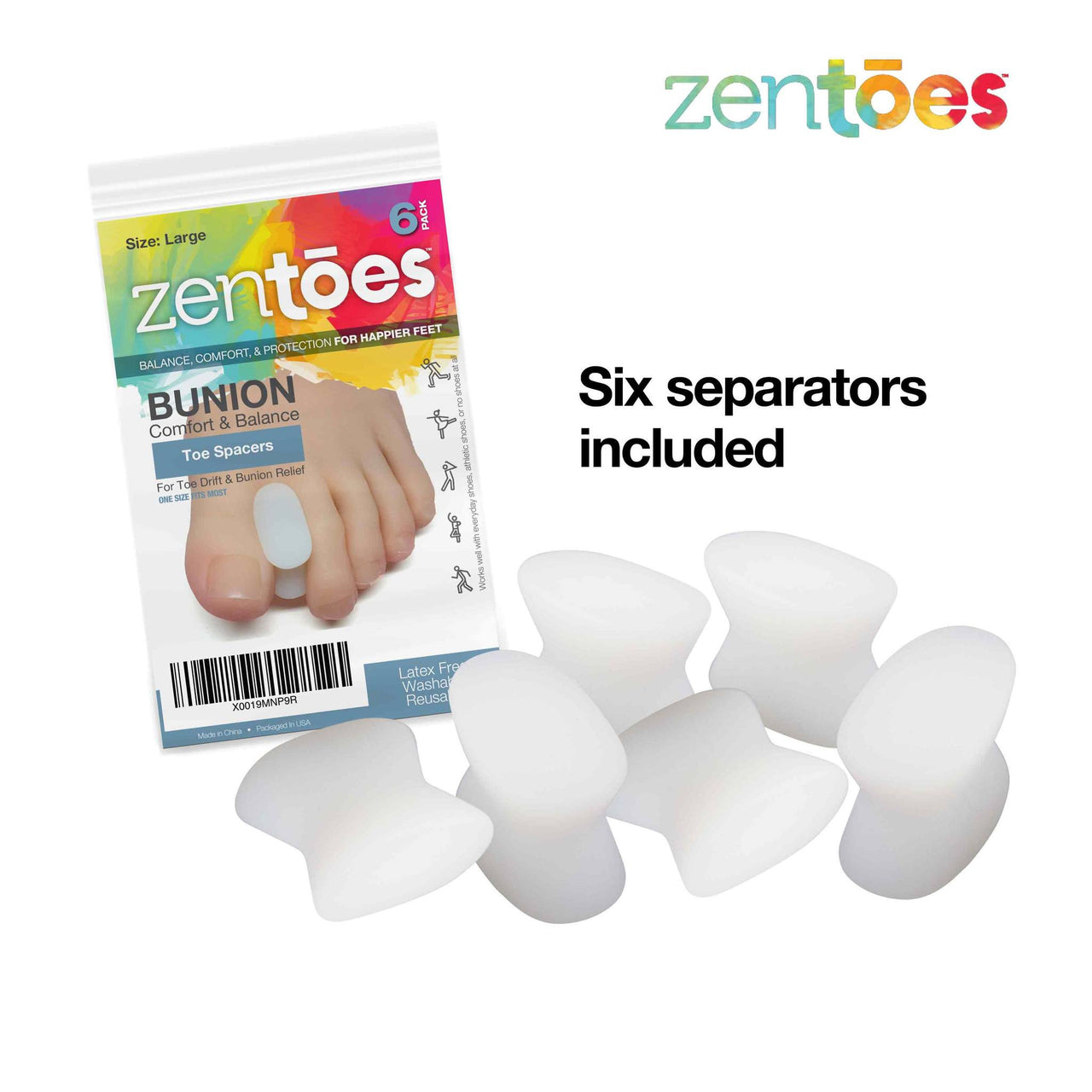 Gel Toe Separators with No Loop - 6 Pack - ZenToes